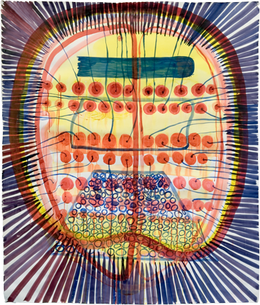Bild: Gehirn im Erregungszustand by Monika Dillier 1994/95, Aquarell auf Fabriano 142 x 125. Bei der Auseinandersetzung mit Diversität geht es um Bewusstwerdungsprozesse.